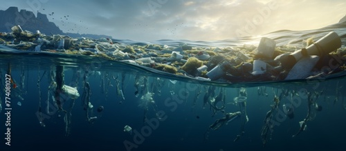 The ocean water is contaminated with various discarded plastic items causing harm to marine life © AkuAku