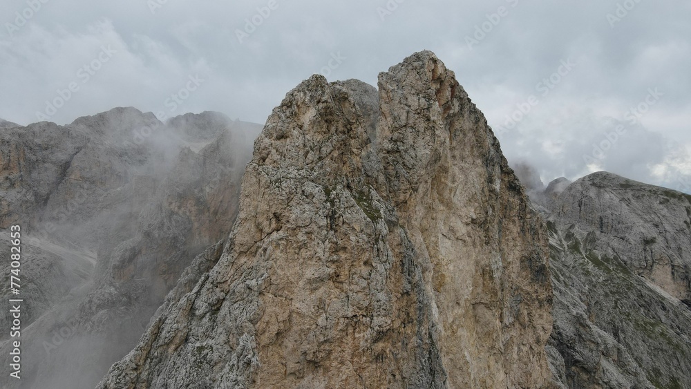 Aerial view of natural rocky scenery near the Dolomites Mountains in Italy