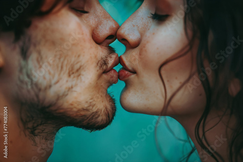 Close-up of couple kissing tenderly. Generative AI photo
