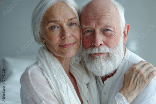 Senior couple embracing affectionately indoors. Generative AI photo