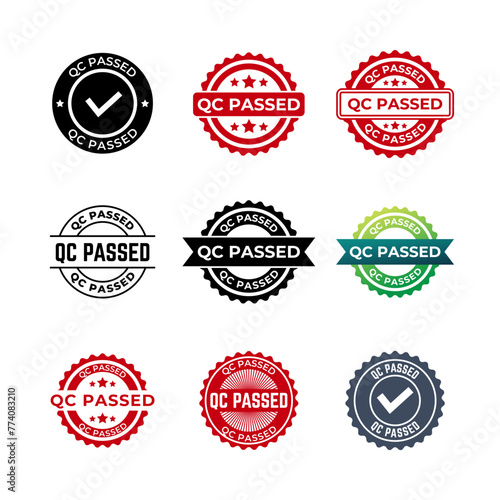 Set of qc passed pass quality control label tag seal control sticker template design
