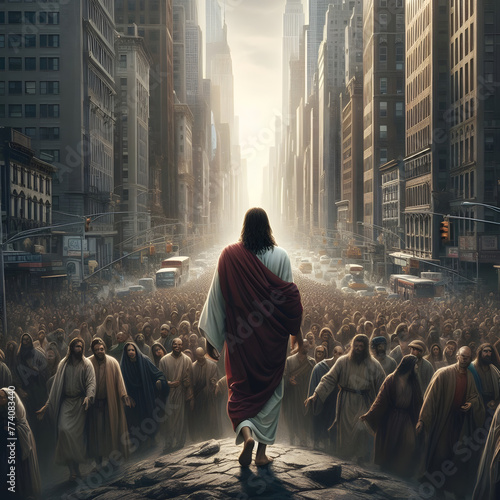 Jesus walking on earth photo