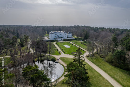 Aerial spring view of sunny Palanga Amber museum, Tiškevičiai Palace, Lithuania photo