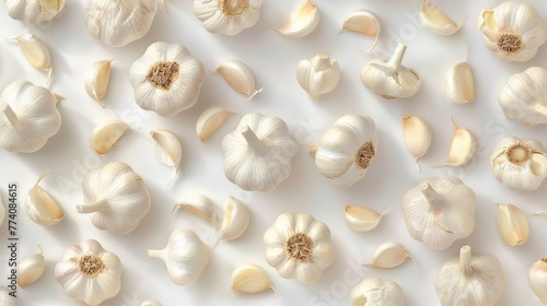 Garlic pattern neatly arranged on a flawless white background