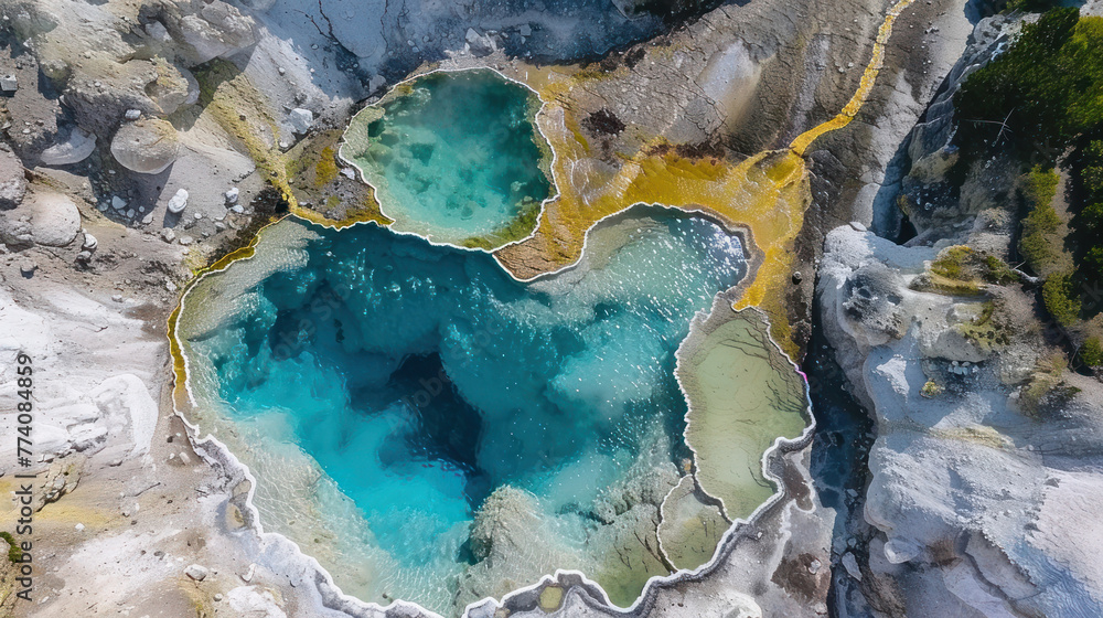 Fototapeta premium Aerial View of a Lake Surrounded by Rocks
