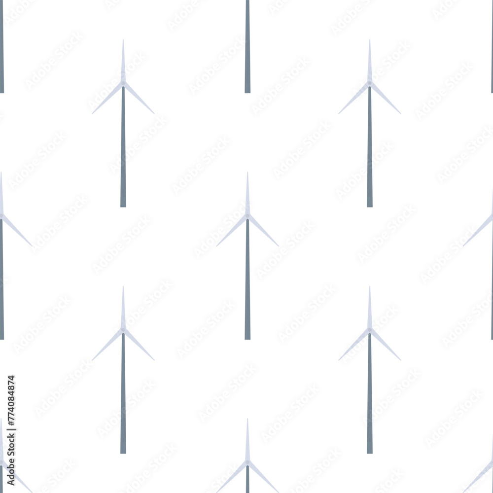 Vector flat turbine wind power seamless pattern on white background
