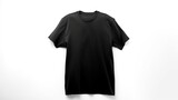 Blank Black T-Shirts Mock-up hanging on white wall, front and rear side view