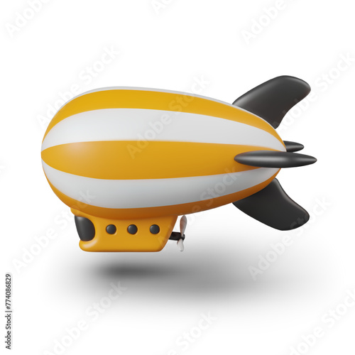 Striped airship in cartoon style. Vintage flight vehicle. Retro air travel