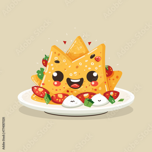 Cute and kawaii illustration of Chilaquiles fried tortilla slices