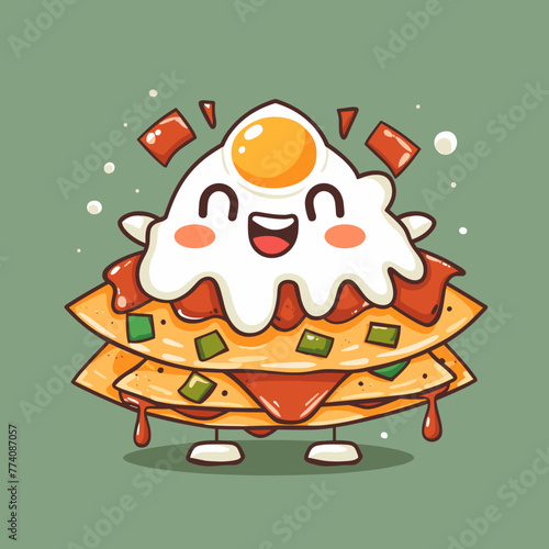 Vector illustration of a cute fried egg character in kawaii style.