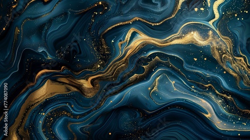 Marble abstract acrylic background. Marbling artwork texture. Agate ripple pattern. Gold powder.