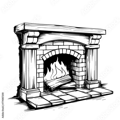 Classic Fireplace Illustration Vector in Black
