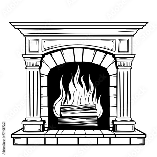 Classic Fireplace Illustration Vector in Black
