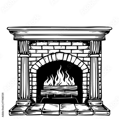 Classic Fireplace Illustration Vector in Black
