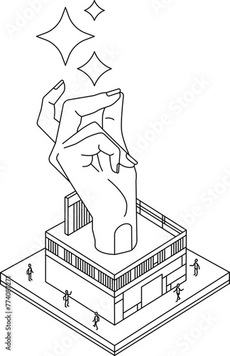 Hand gesture and building illustration (ID: 774087271)