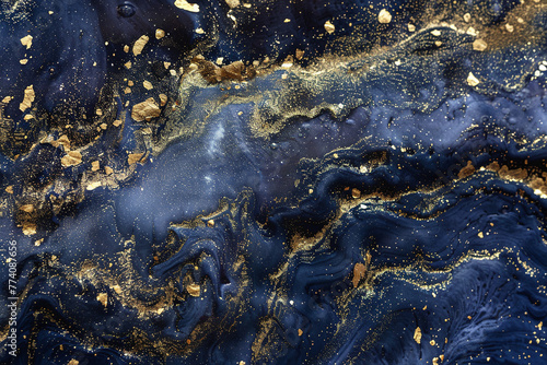 Navy Blue Elegance with Golden Marble Waves