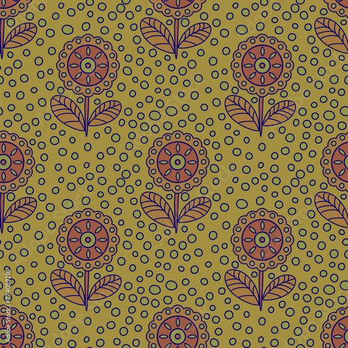 Floral pattern. Nature conservation theme in flat style. Seamless background for fabrics, textiles. Vector illustration