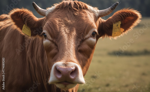 brown cow on single color background, close view, hyper detailed