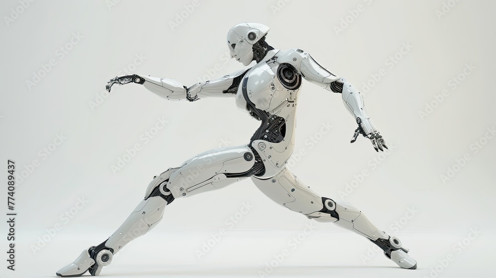 Robotic woman dancing. Droid, white metal. Artificial Sensing Robotic woman dancing. Droid, white metal. Artificial Sensing