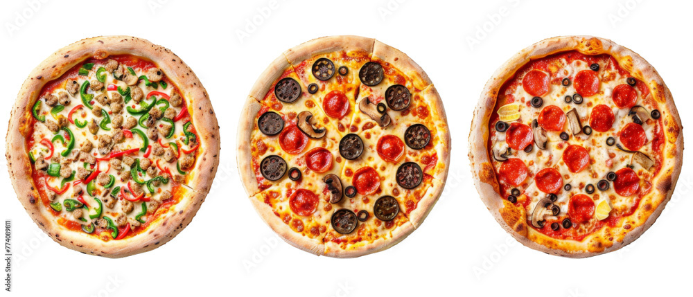 Top view of pizza on transparent background Top view of pizza on transparent background