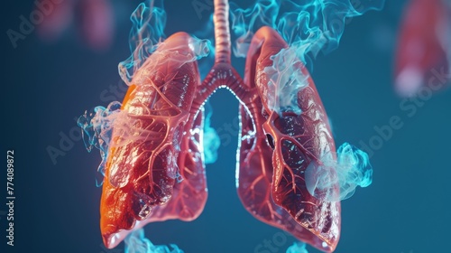 3D illustration of lungs suffering from chronic respiratory disease. photo