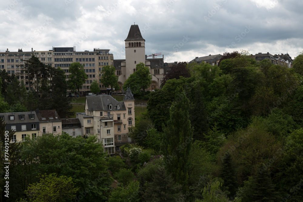 Luxembourg city view on a cloudy autumn day