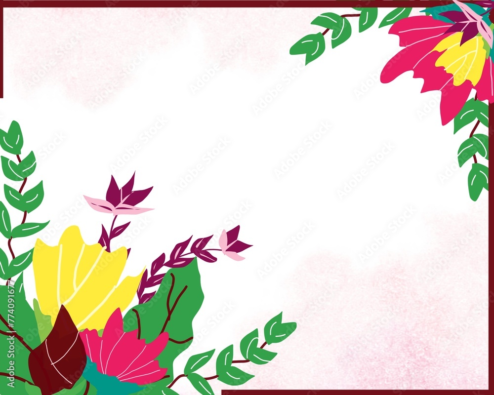 Obraz premium illustration background with a floral theme with a combination of various colors and various images of leaves and flowers