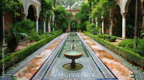 Islamic garden: A garden decorated with fountains, pools photo