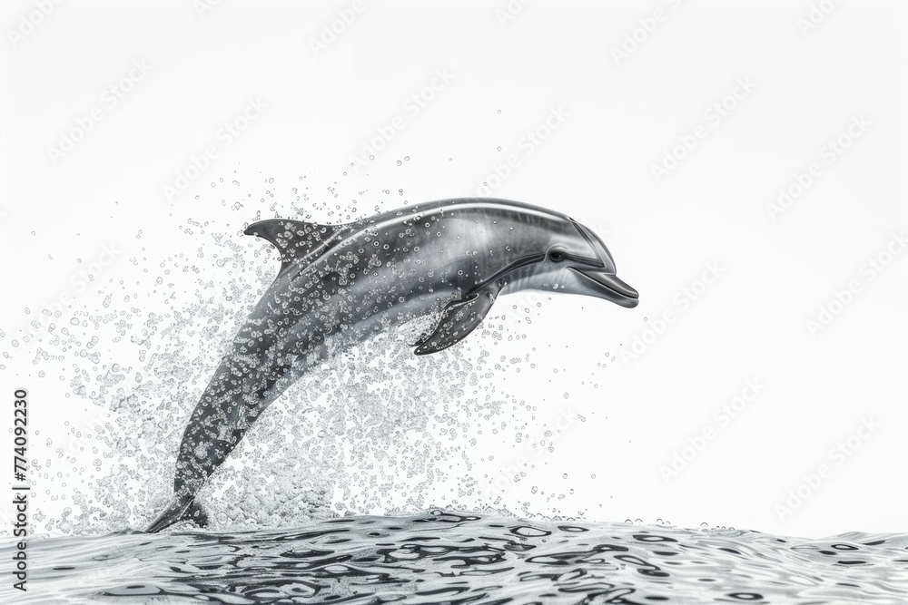 Obraz premium KS Dolphin jumping out of the water against a white backg .