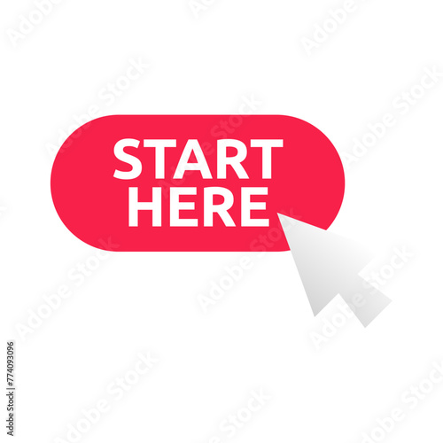 Vector illustration modern flat start here template Isolated on white background
