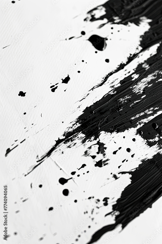 Obraz premium Black ink splashes on a white paper