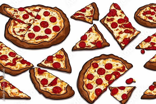 Illustration of pizza in the retro style, graphic illustration