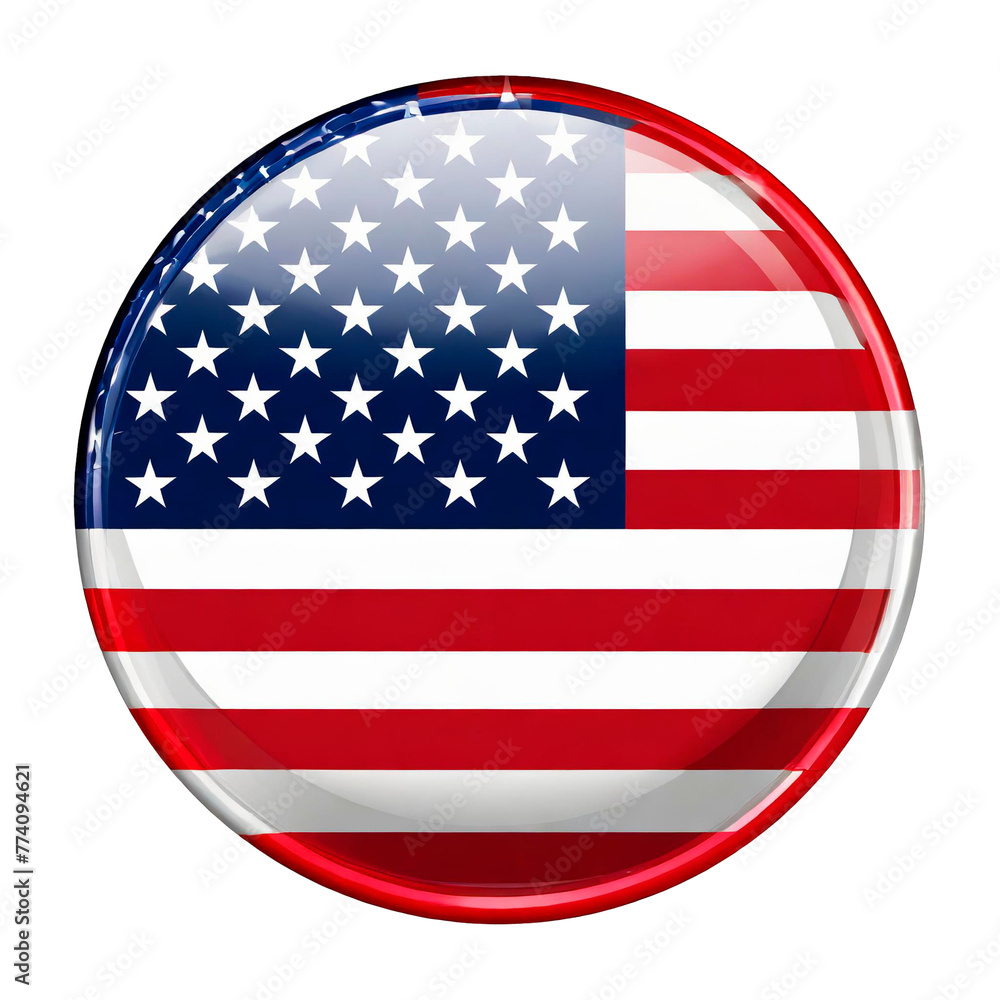 Around button with the flag of the United States of America on a transparent background, independence day, presidential election Around button with the flag of the United States of America on a transparent background, independence day, presidential election