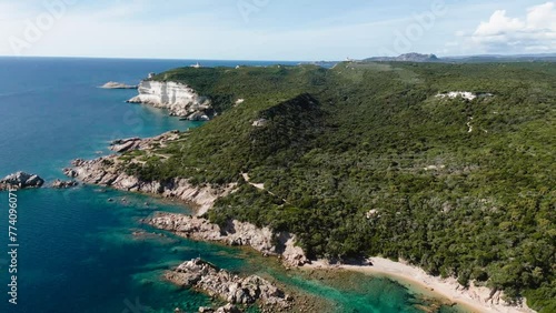 Beautiful drone view of the Cala Sciumara beach in Corsica, France photo