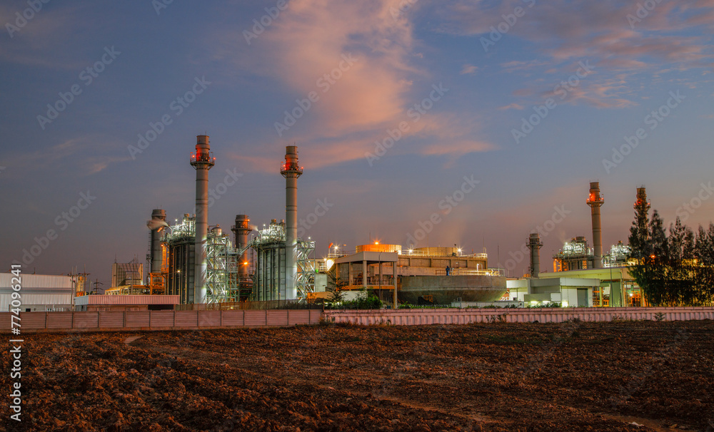 Natural Gas Combined Cycle Power Plant ,Gas turbine electrical power plant with in Twilight power for factory energy concept. Natural Gas Combined Cycle Power Plant ,Gas turbine electrical power plant with in Twilight power for factory energy concept.
