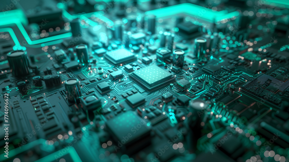 Abstract futuristic background in mint colors. Abstract microcircuits and processors. AI generative Abstract futuristic background in mint colors. Abstract microcircuits and processors. AI generative