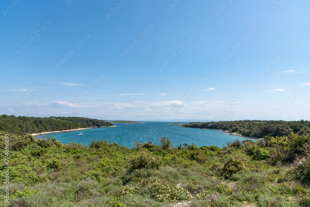 Beautiful green forested coast in Kamenjak on a sunny day Beautiful green forested coast in Kamenjak on a sunny day