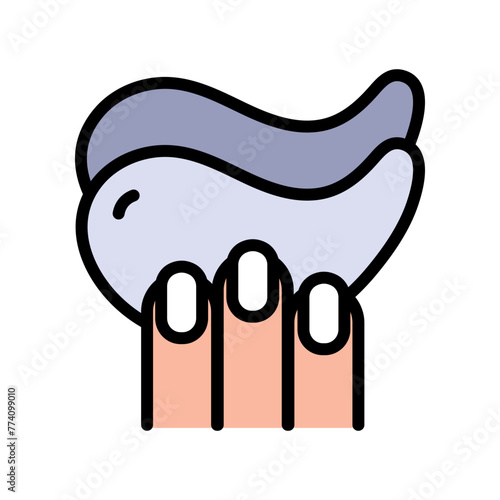 Eye gel patches in hand color icon. Simple logo for cosmetics. Simple illustration of eye mask. Trend care products. Flat isolated vector sign on white background