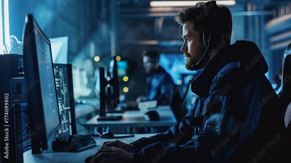 Obraz premium Incident response team in action, cybersecurity professionals at work