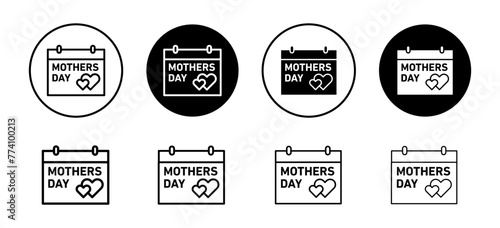 Mothers day calendar event planner schedule icon. happy mother day for women celebration symbol. mom or motherhood holiday