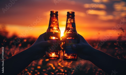 Two hands toasting with beer