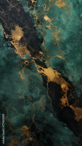Gold, black, and green marble background © dip