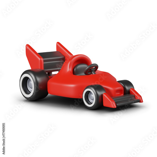 Red race car in 3D style. Transport for high speed driving, bolide. Bright monocoque