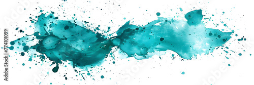 Teal and turquoise abstract watercolor splatter on transparent background.