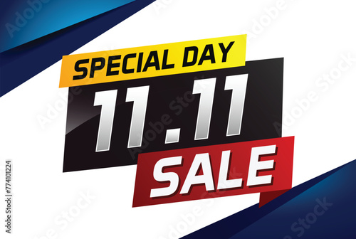 11.11 Special day sale word concept vector illustration with ribbon and 3d style for use landing page, template, ui, web, mobile app, poster, banner, flyer, background, gift card, coupon

