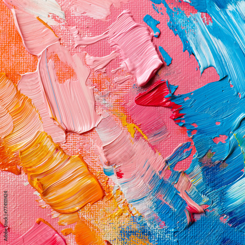 Abstract colorful oil painting on canvas. Oil paint texture with brush and strokes for wallpaper.