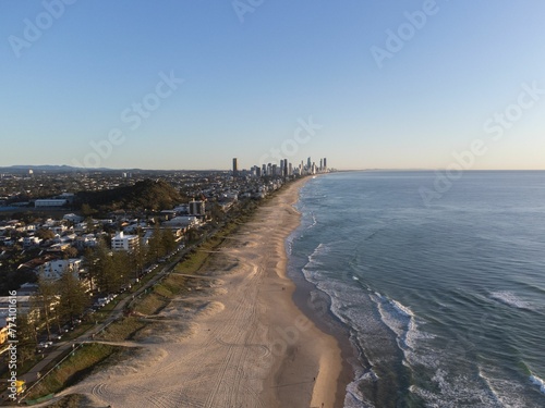 Aerial shot of a coastal urban city of Gold Coast with the downtown buildings, Australia
