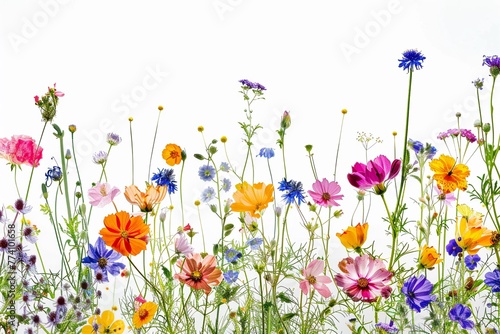 A Beautiful array of watercolor wildflowers on a white background with vibrant colors. © Pirasut