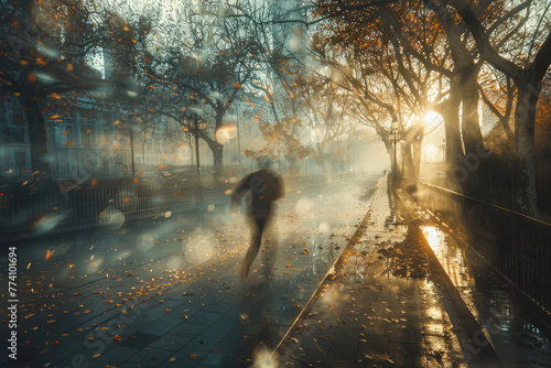 Hombre corriendo en un parque durante la mañana, estilo de vida saludable photo