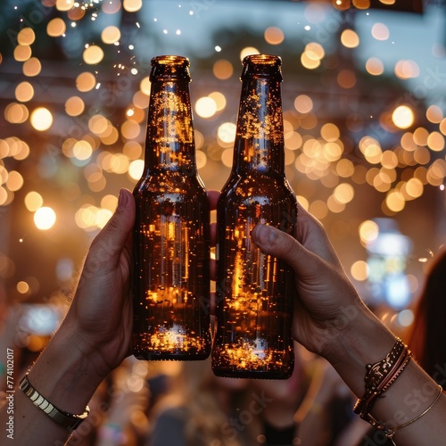 Two hands toasting with beer